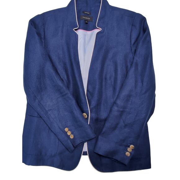 Talbots Classic 100%Linen Navy Blue Blazer Aberdeen Single Button Size 14 Career - Picture 4 of 6